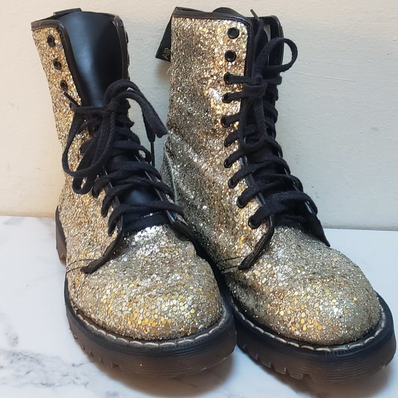 Dr. Martens RARE Vintage 90s Gold Chunky Glitter Boots - Picture 6 of 16